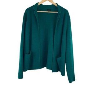 Talbots Hunter Green Open Front Ribbed Chunky Cardigan Sweater